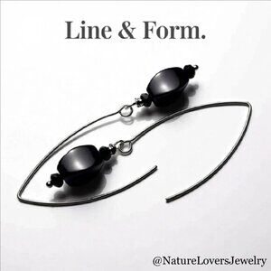 I Got(h) You! Sleek Sassy & Edgy! Twisted Black Onyx FishHook Dangle Earrings